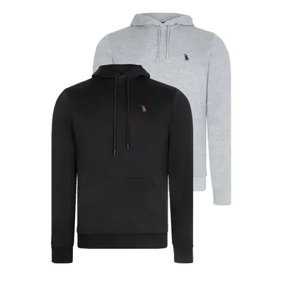 DOUBLE SET V4011 DEWBERRY MEN'S HOODED SWEATSHIRT-BLACK-GREY