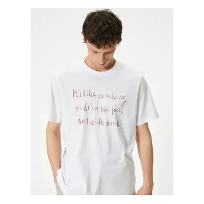 Koton Slogan Printed T-Shirt Crew Neck Short Sleeve Cotton