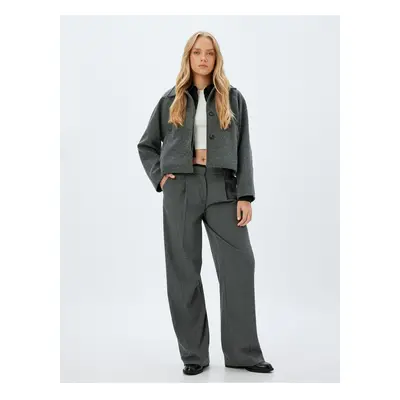 Koton Crop Cashmere Jacket with Buttoned Pockets