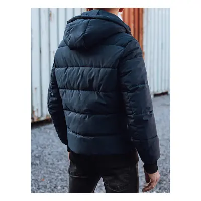 Men's winter quilted jacket with hood dark blue Dstreet