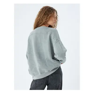 Koton Oversize Sweatshirt Crew Neck Stone Detail Washed