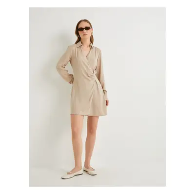 Koton Mini Shirt Dress Textured Draped Long Sleeve