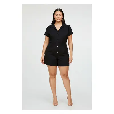 Trendyol Curve Black Regular Fit Muslin Woven Fabric 100% Cotton Beachwear Plus Size Jumpsuit