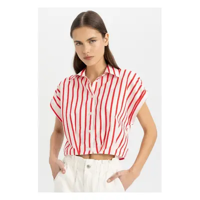 DEFACTO Crop Striped Short Sleeve Poplin Shirt