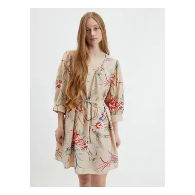 Beige Ladies Dress with Floral Pattern JDY Ava - Women