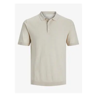 Cream men's polo shirt with linen blend Jack & Jones Rigor - Men's