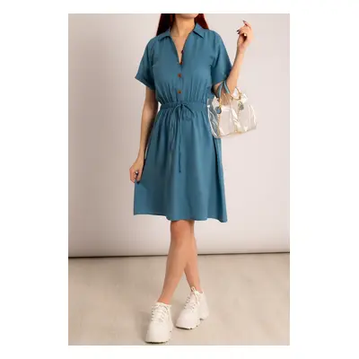 armonika Women's Indigo Elastic Waist Short Sleeve Shirt Dress for Women