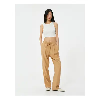 Koton Wide Leg Trousers Viscous Fabric with Tie Waist Pockets