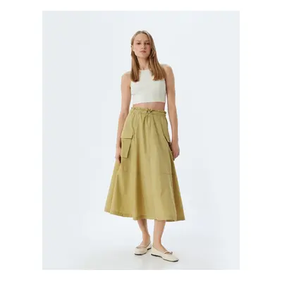 Koton A Cut with Cargo Pocket Elastic Waist Midi Length Skirt