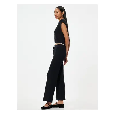 Koton Ribbed Wide Leg Trousers with Tie Waist