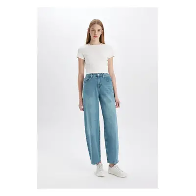 DEFACTO Baggy Fit High Waist Long Washed Jean Trousers