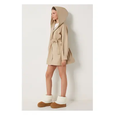 Happiness İstanbul Women's Beige Hooded Belted Short Trench Coat