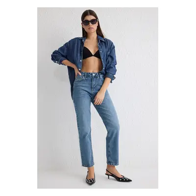 Trendyol Blue High Waist Comfort Straight Jeans