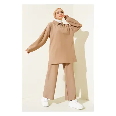 Bigdart Wide Leg Trousers Tunic Two Piece Set - Biscuit