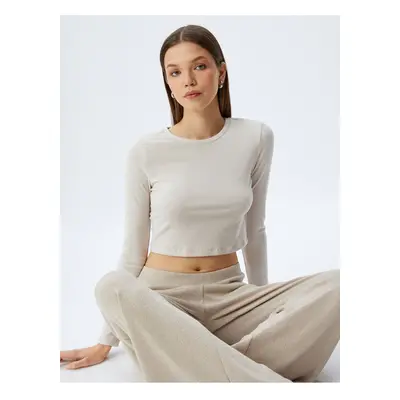 Koton Long Sleeve Crew Neck Knit Crop Pajama Top