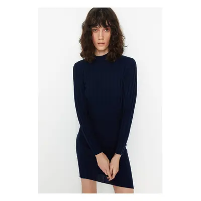 Trendyol Navy Blue Mini kötöttáru álló galléros ruha