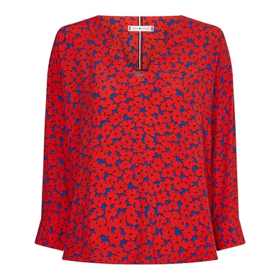 Tommy Hilfiger Blouse - VISCOSE V-NK BLOUSE 3/4 SLV red