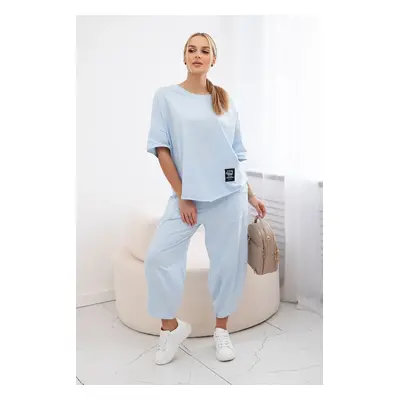 Włoski Cotton set blouse + trousers blue