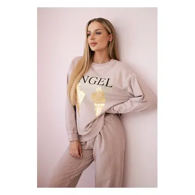 Włoski Cotton set Angel sweatshirt + pants powder pink