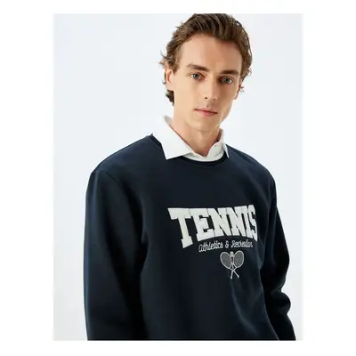 Koton Crew Neck Raised Cotton Blend Slogan Embroidered Sweatshirt