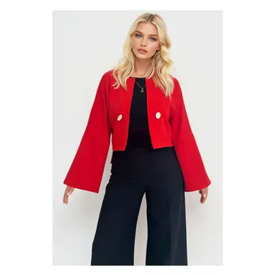 Trend Alaçatı Stili Women's Red Button Detail Open Front Short Jacket