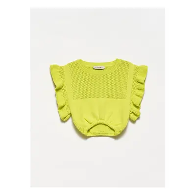 Dilvin Crop With Ruffle Sleeves Sweater-lime