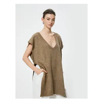 Koton Sleeveless V Neck Long Knitted Sweater with Side Ties