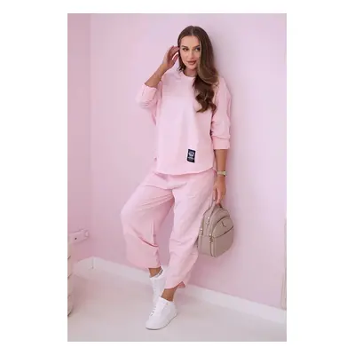 Cotton sweatshirt and trouser set powder pink