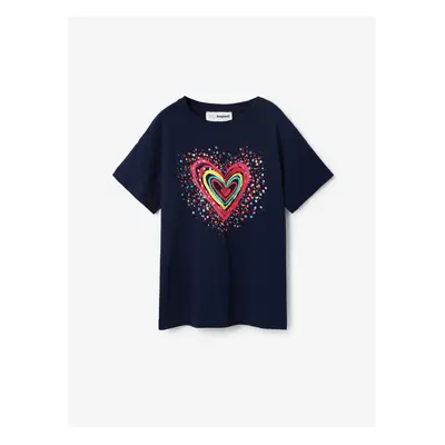 Dark blue girls' T-shirt Desigual Heart - Girls