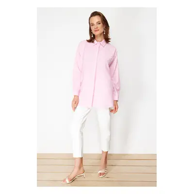 Trendyol Pink Pearl Detailed Cotton Woven Shirt