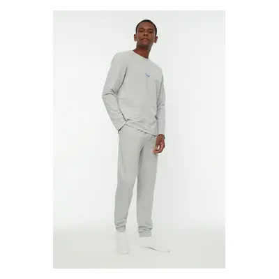 : Trendyol Gray Regular Fit Printed Knitted Pajama Set