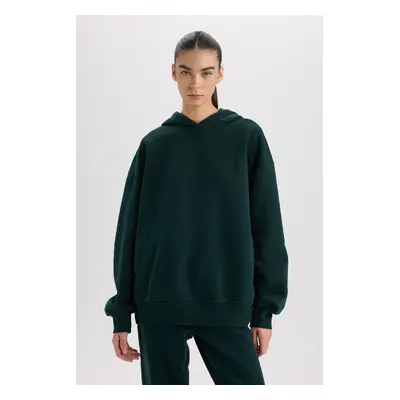 DEFACTO Relax Fit Hooded Thick Basic Plain Sweatshirt