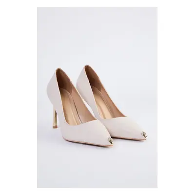 Trendyol Beige Toe Stone Metal Heel Women's Thin Heel Stiletto Shoes