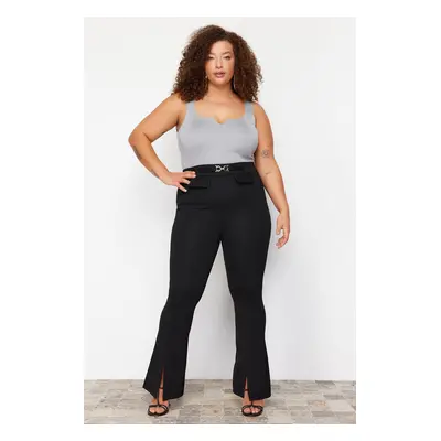 Trendyol Curve Black High Waist Buckle Detailed Spanish Leg Knitted Trousers