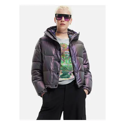 Grey Ladies Quilted Jacket with Metallic Reflections Desigual Re - Women