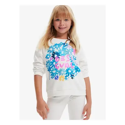 White Girly Sweatshirt Desigual Bloom - Girls