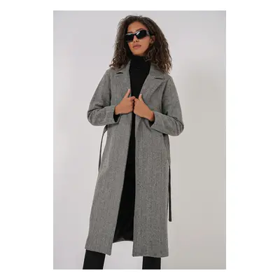 Bigdart Double Breasted Herringbone Cashmere Coat - D. Black