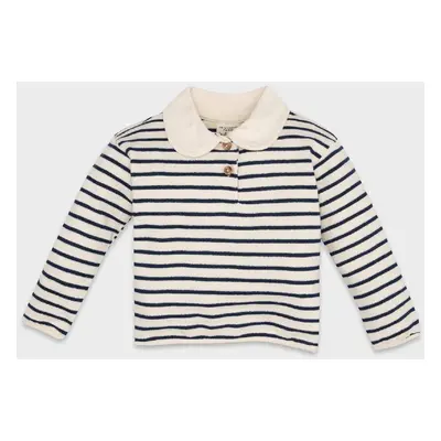 DEFACTO Baby Girl Baby Collar Buttoned Soft Furry Striped Sweatshirt