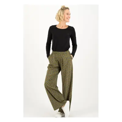 Khaki women's patterned wide trousers Blutsgeschwister Nut Of Mud - Women's