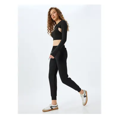 Koton Jogger Sweatpants High Waist Interlock with Pocket Detail and Tie Waist