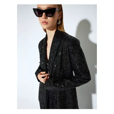 Koton X Melis Ağazat - Sequined Embroidered Double Breasted Blazer Jacket