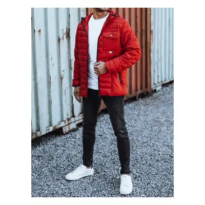 Men's red quilted jacket with hood Dstreet