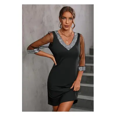 Trendyol Black Sleeve Detail V Neck Woven Dress