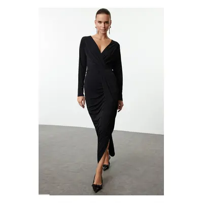 Trendyol Black V Neck Knitted Long Elegant Evening & Graduation Dress