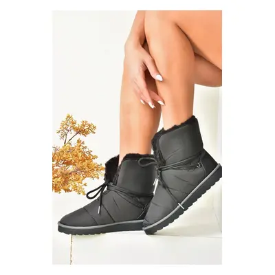 Fox Shoes Women's Black Fabric Collar Shearling Boots