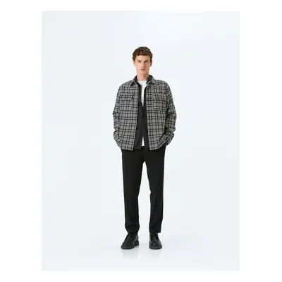 Koton Long Sleeve Cover Pocket Detailed Plaid Tweed Shirt Jacket