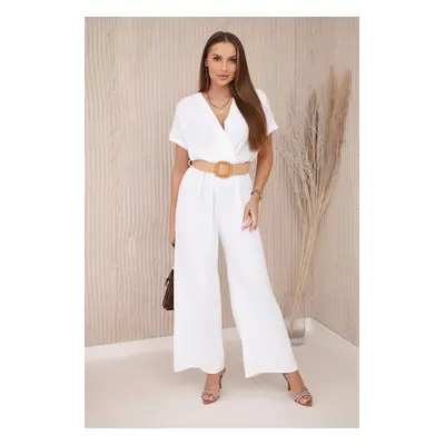 Jumpsuit with decorative belt at the waist white