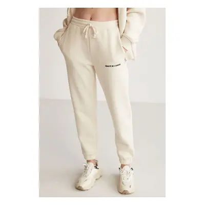 GRIMELANGE Carroline Women's Relaxed Cut, Embroidered, Elastic Waist and Leg Vanilla Sweatpant