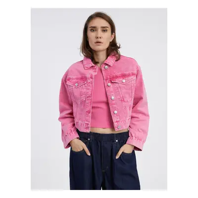 Navy Pink Women's Crop Top Denim Jacket Pieces Liv - Women's