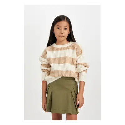 DEFACTO Girl Beige Striped Regular Fit Crew Neck Knitwear Sweater